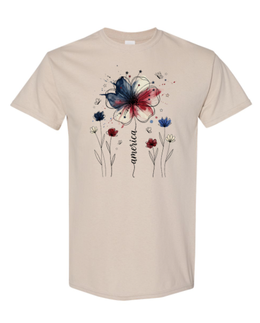 Patriotic Floral America Graphic Tee
