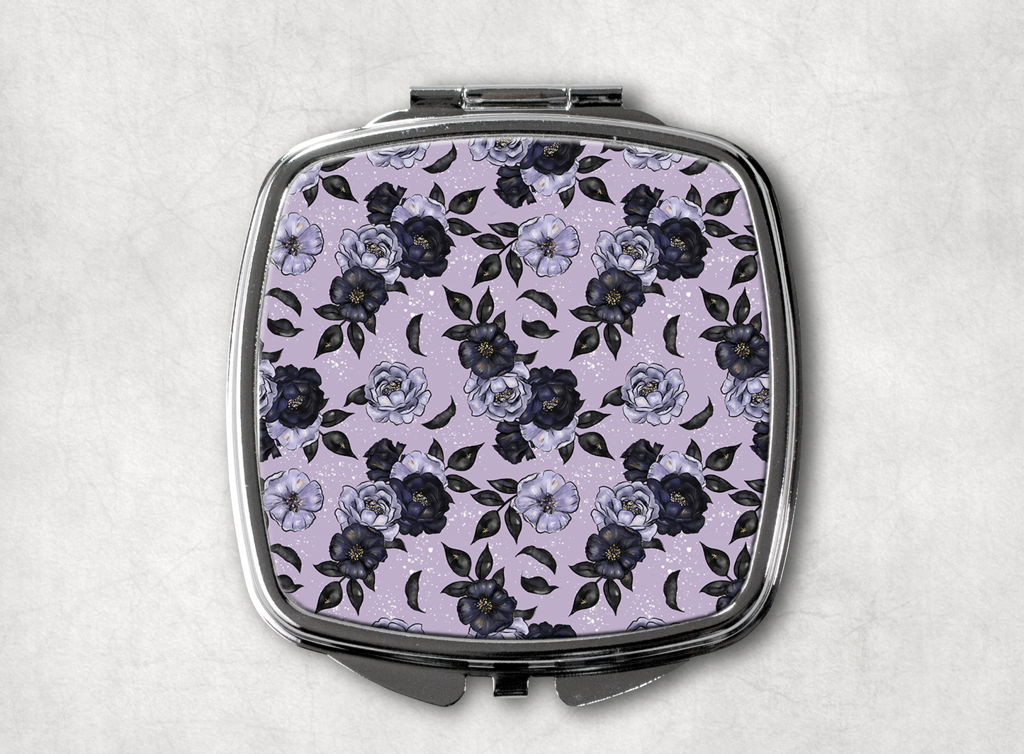 Black flowers compact mirror