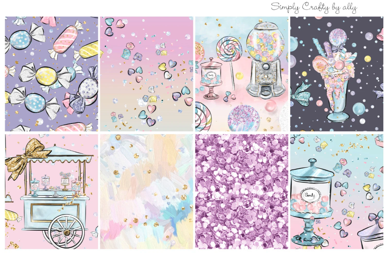 Candy-Themed Planner Sticker Kit – 9 Sheets | Foiled Date Covers | Vertical Planner Stickers