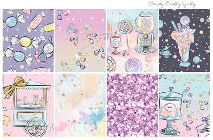 Candy-Themed Planner Sticker Kit – 9 Sheets | Foiled Date Covers | Vertical Planner Stickers