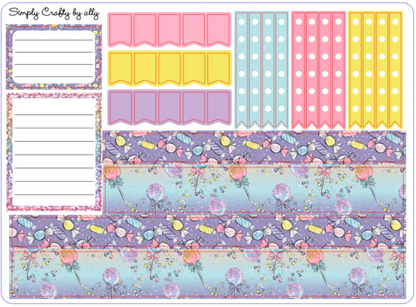 Candy-Themed Planner Sticker Kit – 9 Sheets | Foiled Date Covers | Vertical Planner Stickers