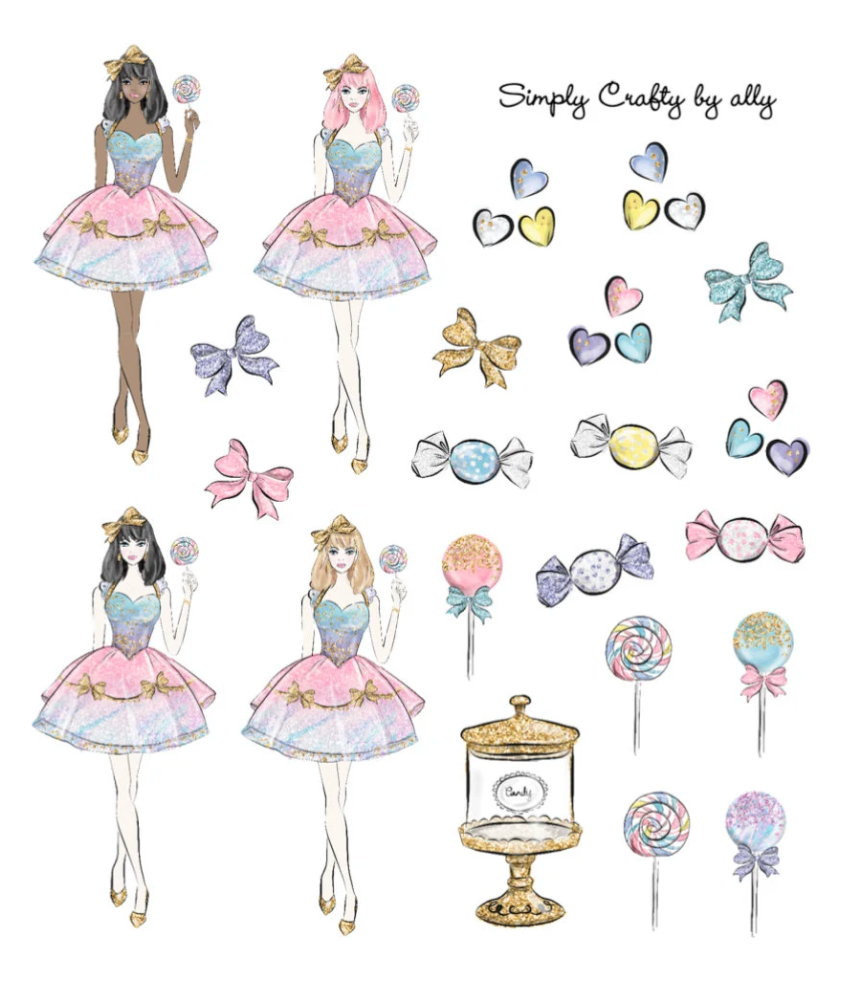 Candy-Themed Planner Sticker Kit – 9 Sheets | Foiled Date Covers | Vertical Planner Stickers