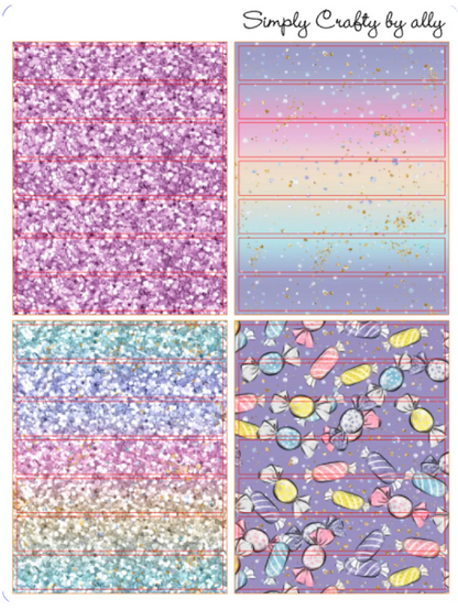 Candy-Themed Planner Sticker Kit – 9 Sheets | Foiled Date Covers | Vertical Planner Stickers
