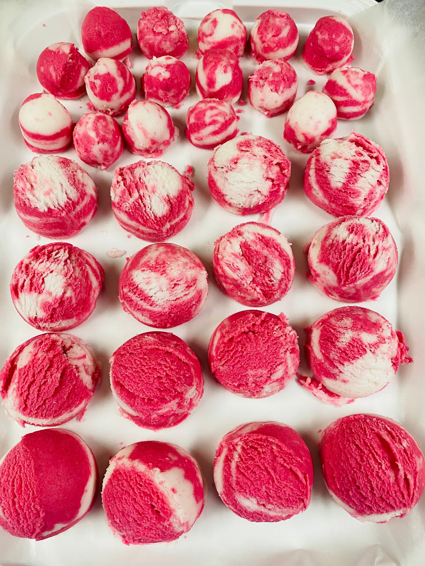 Raspberry sorbet bath truffles